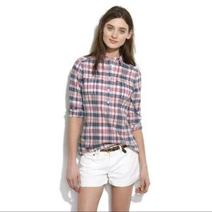 Madewell Pink Blue Plaid Long Sleeve Popover Top Medium